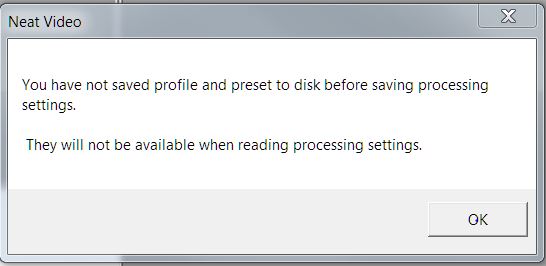 Neat Video error when saving VD settings.JPG