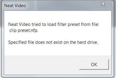 Neat Video error when loading VD settings.JPG